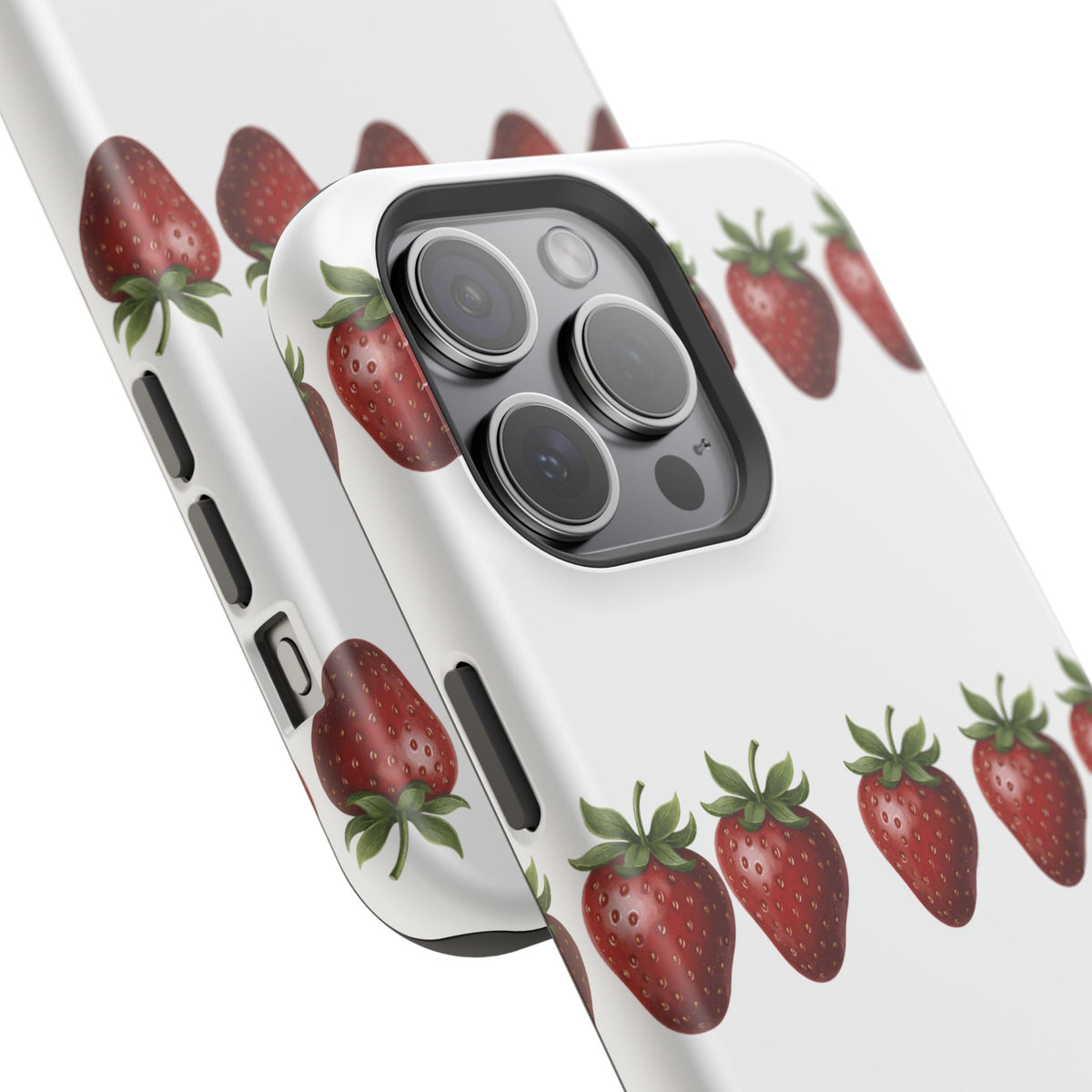 Strawberry Row Phone Case — White MagSafe Magnetic Impact-Resistant Cover