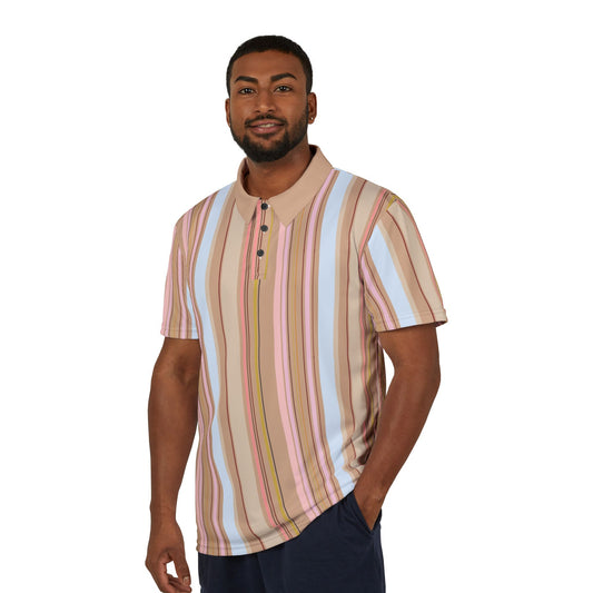 Retro Pastel Stripe Polo Shirt — All-Over Print Unisex Polo