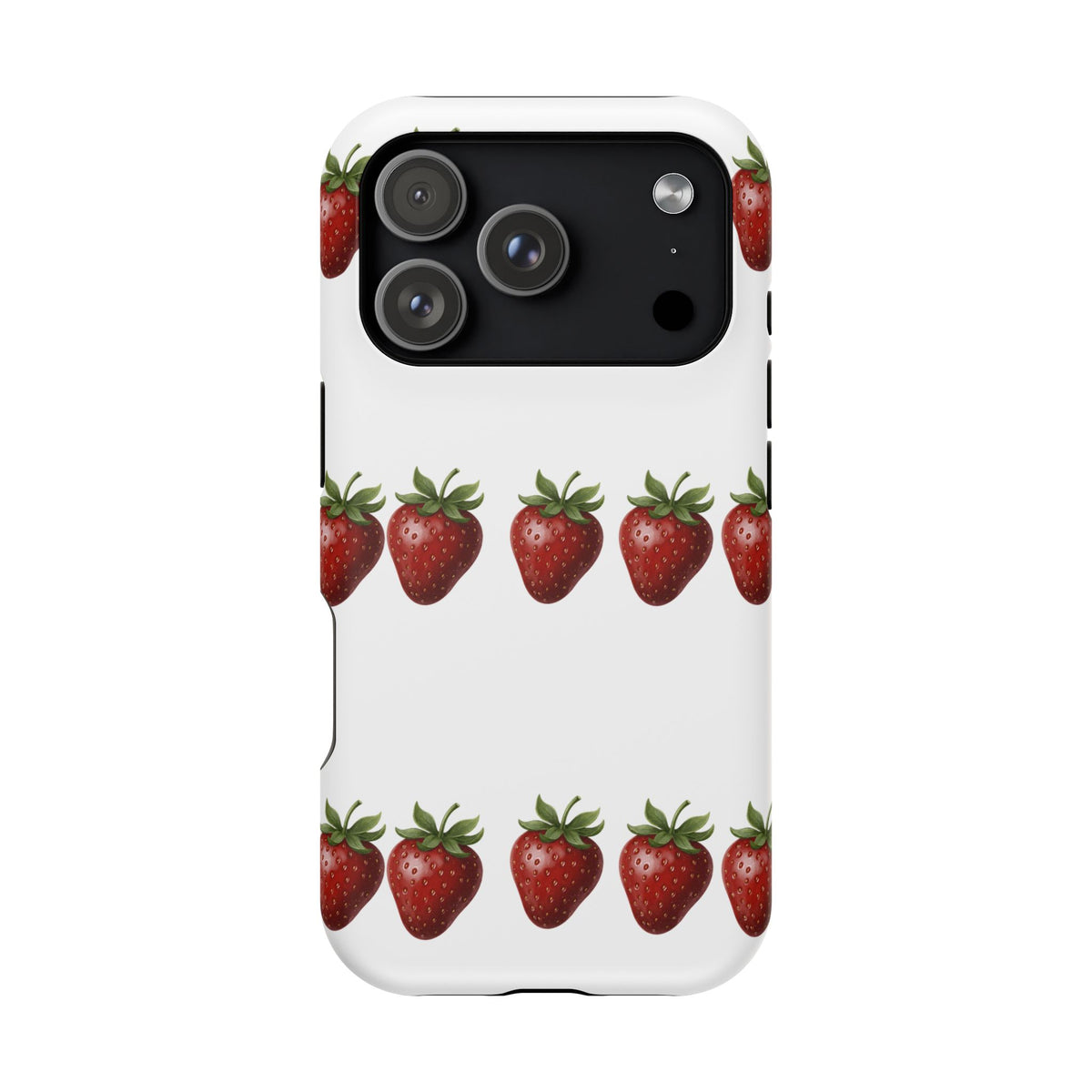 Strawberry Row Phone Case — White MagSafe Magnetic Impact-Resistant Cover