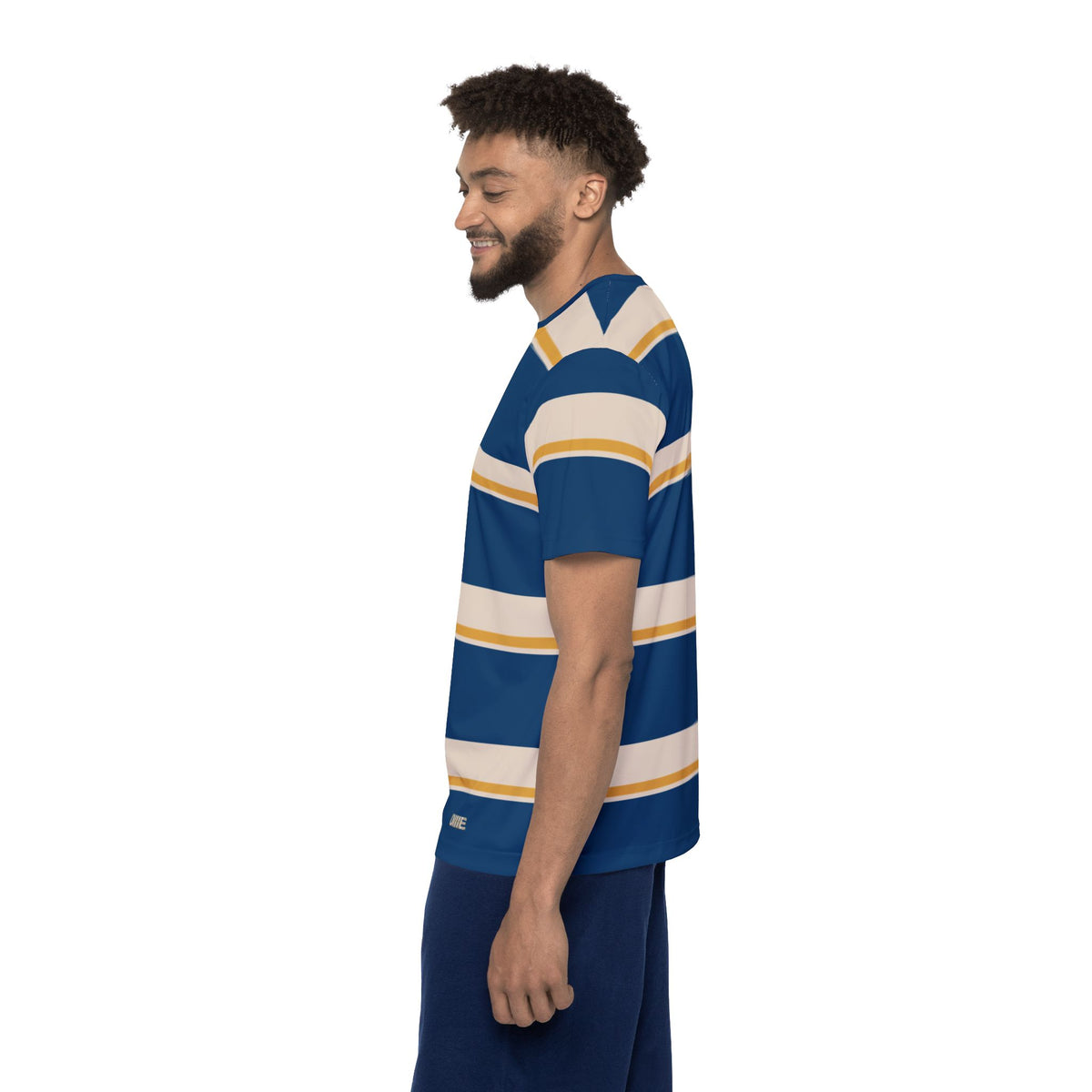 Athletic Jersey — Navy, Cream & Gold Striped All-Over Print