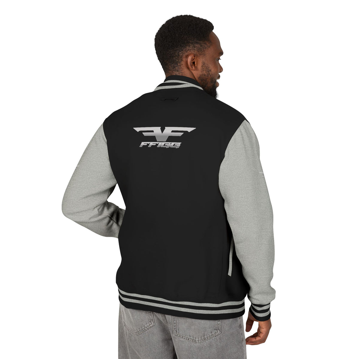 Black and White Varsity Jacket with Winged Logo