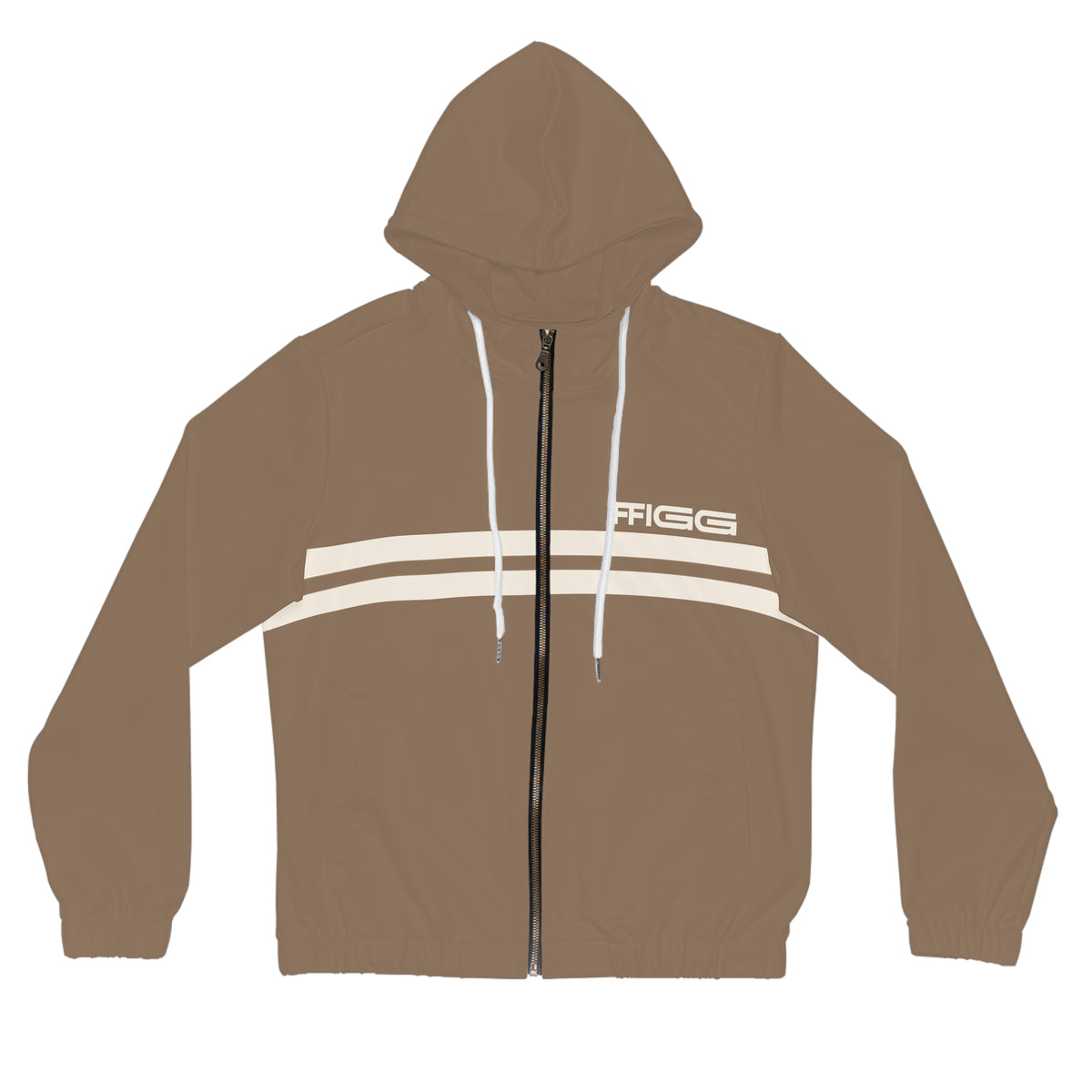 Women’s Full-Zip Hoodie with Retro Stripe Design — Sand All-Over Print