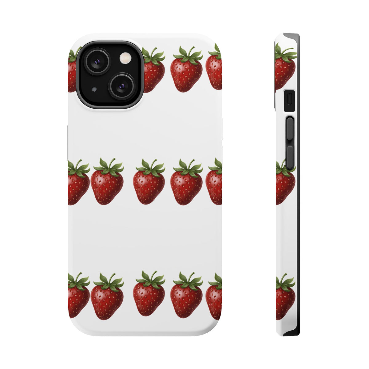 Strawberry Row Phone Case — White MagSafe Magnetic Impact-Resistant Cover