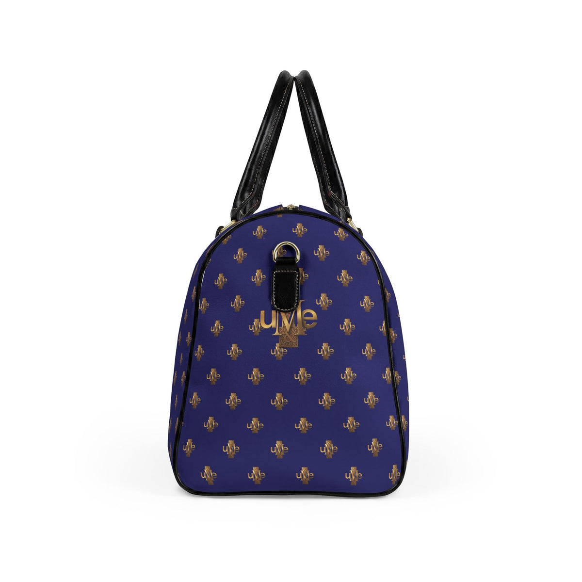 UME Logo Faux-Leather Travel Bag — Navy and Gold Weekender