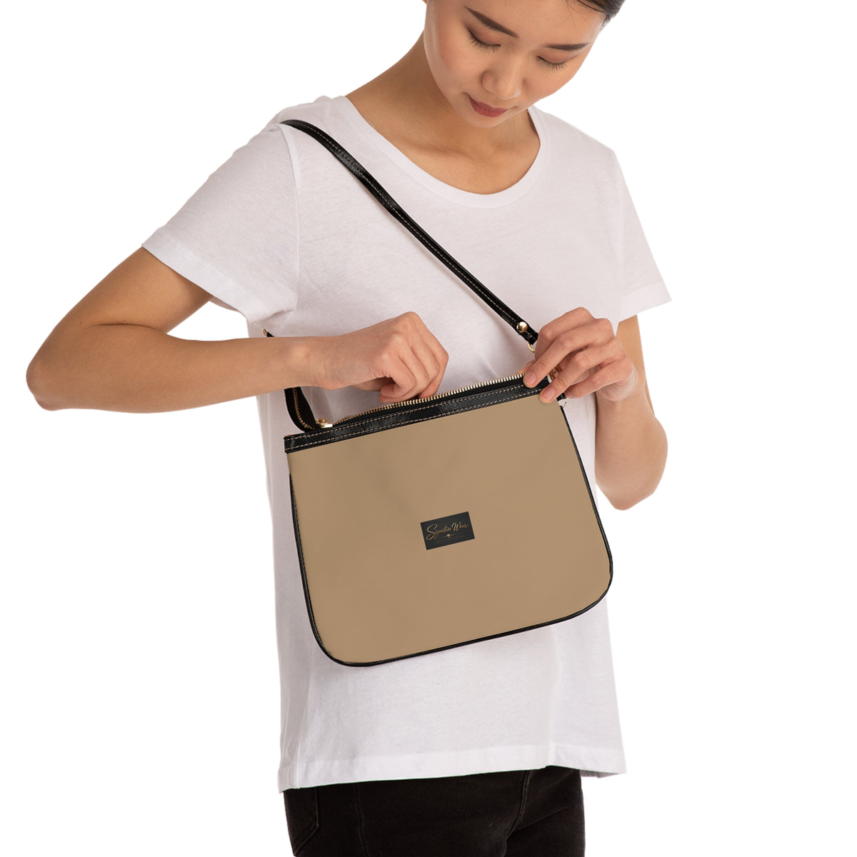 Minimal Small Shoulder Bag – Sand | Slim Crossbody Purse with Adjustable Strap