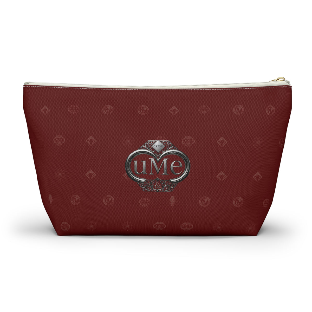 Burgundy Monogram Accessory Pouch — UME T-Bottom Cosmetic Bag