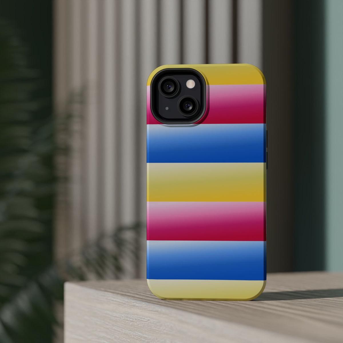 Striped Magnetic Impact-Resistant Phone Case — Colorful Pink Blue Yellow Protection