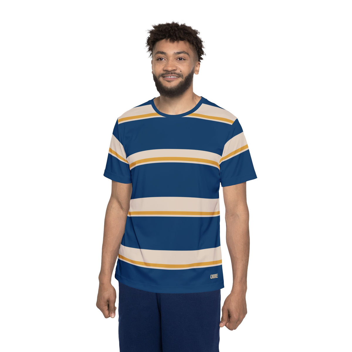 Athletic Jersey — Navy, Cream & Gold Striped All-Over Print
