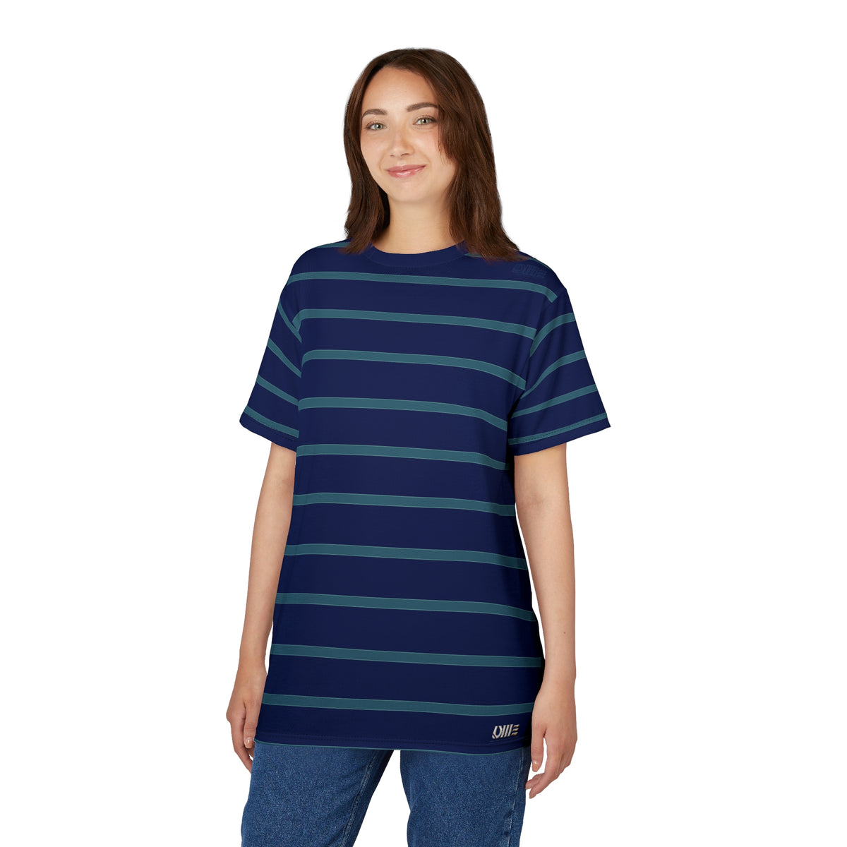 Striped Navy Crew Tee — Classic Blue Horizontal Stripe T-Shirt