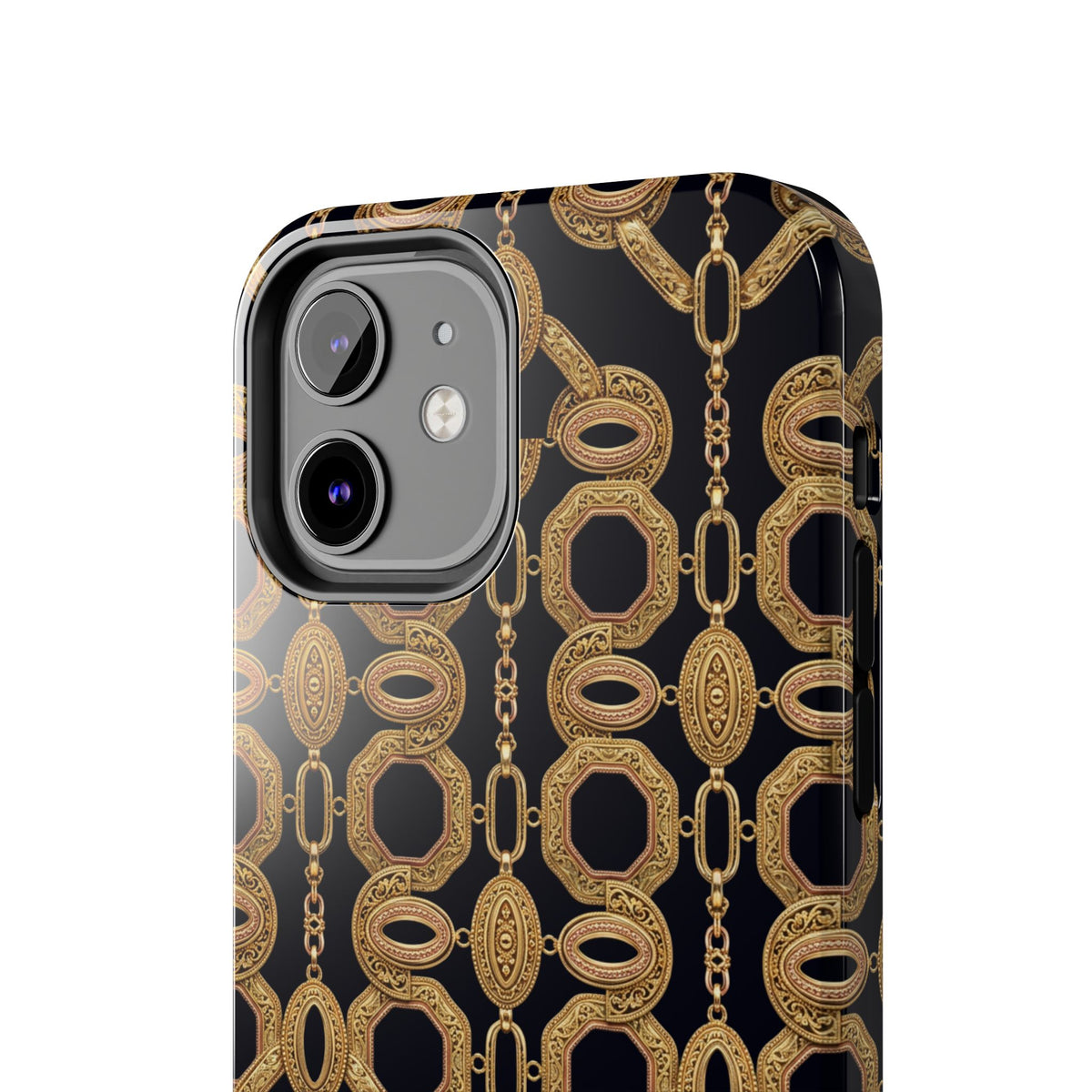 Gold Chain Phone Case — Black & Gold Ornate Chain All-Over Print Tough Cover
