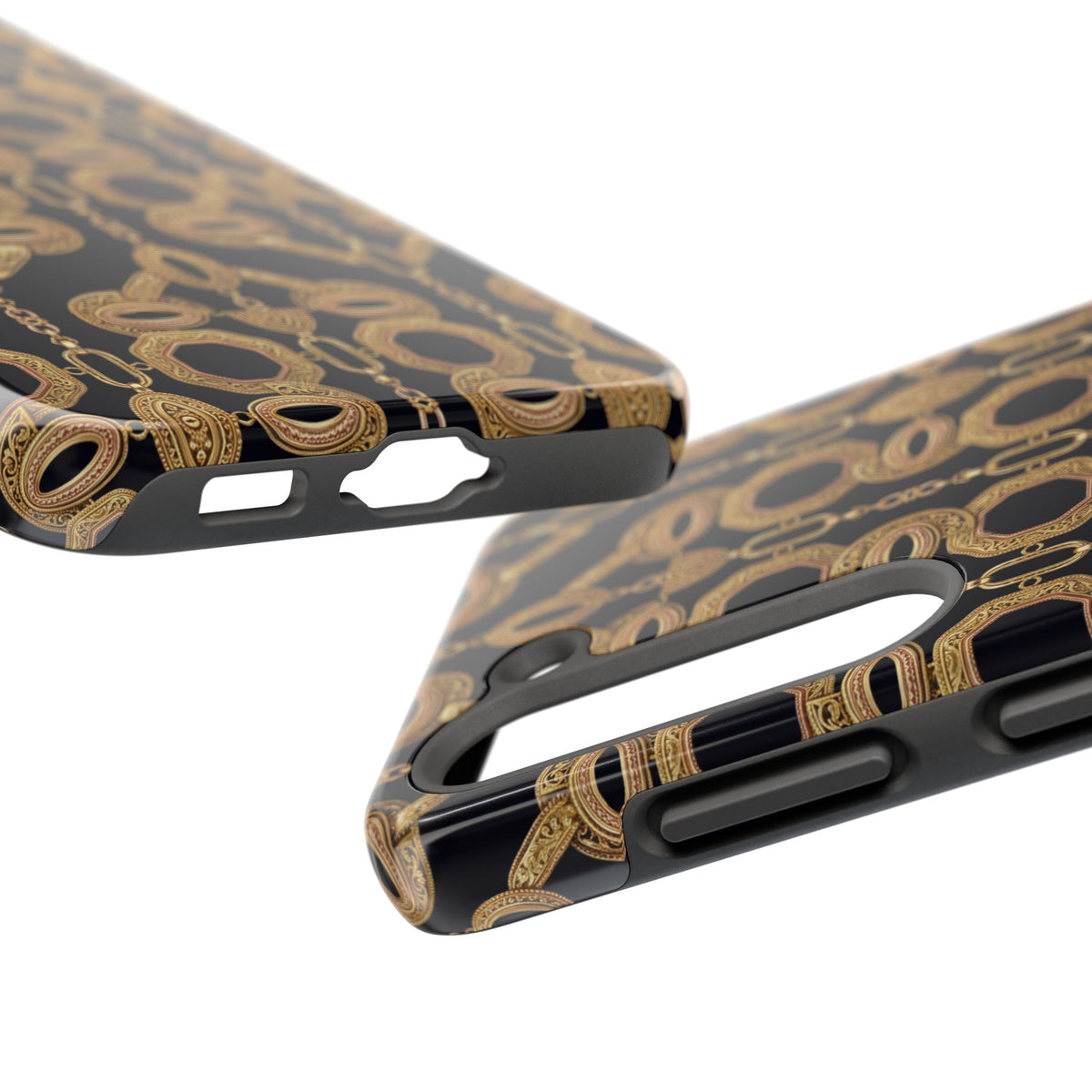 Gold Chain Phone Case — Black & Gold Ornate Chain All-Over Print Tough Cover
