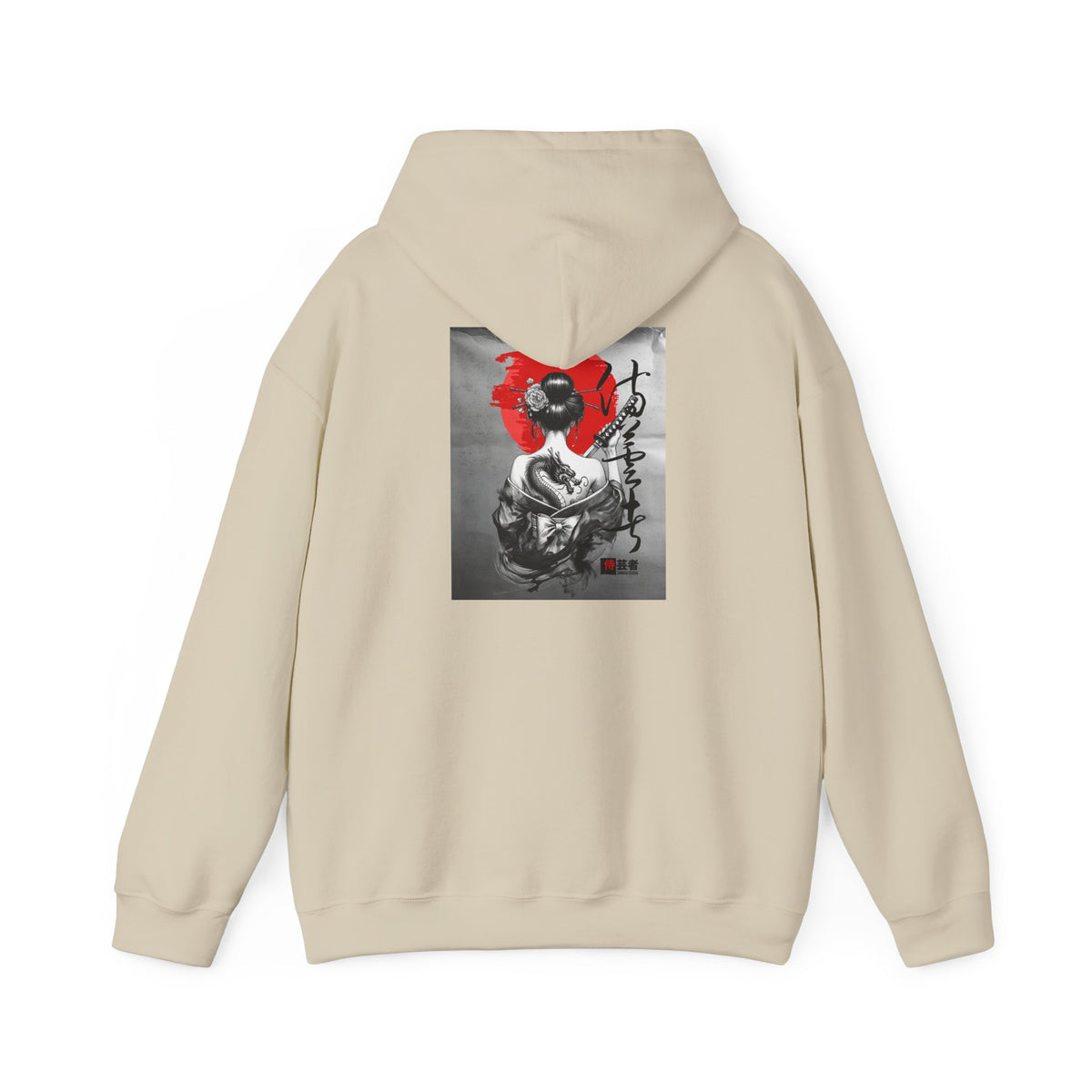 Samurai Poppy Hoodie — Japanese Ink Art Hooded Sweatshirt