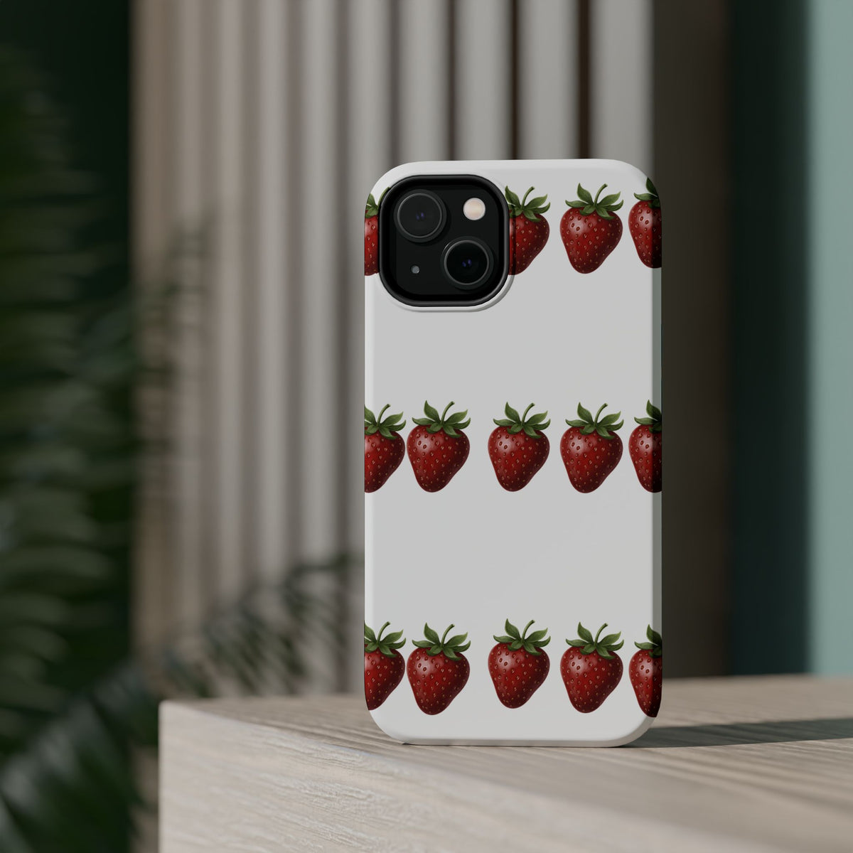 Strawberry Row Phone Case — White MagSafe Magnetic Impact-Resistant Cover