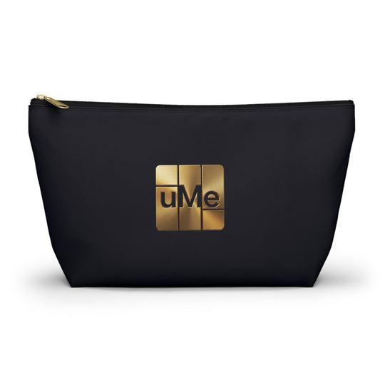 Gold uMe Logo Accessory Pouch — Black T-Bottom Makeup & Travel Organizer