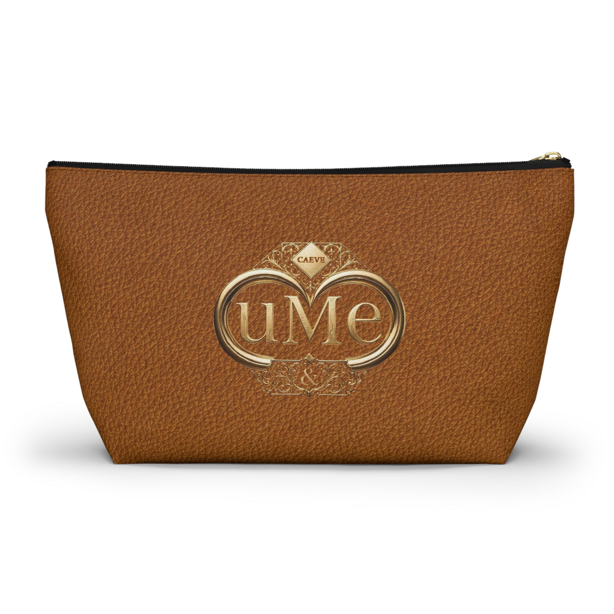 Brown Leather-Look Accessory Pouch with Gold 'uMe' Monogram