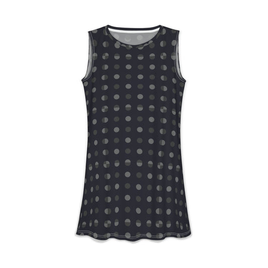 Black Tonal Polka Dot A-Line Dress — Sleeveless Casual Women's Dress