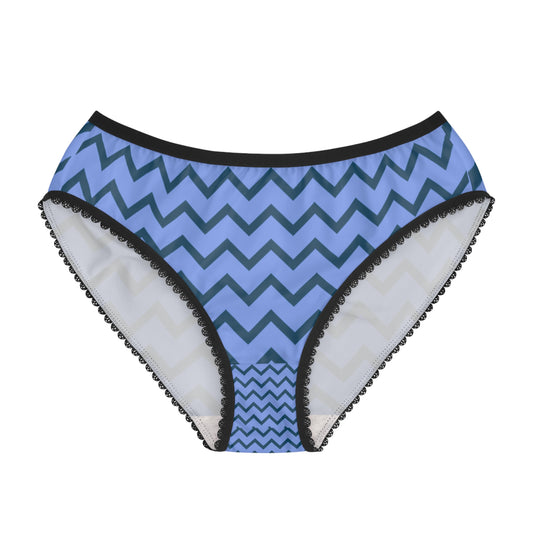 Chevron Lace-Trim Women's Briefs — Light Blue Chevron All-Over Print
