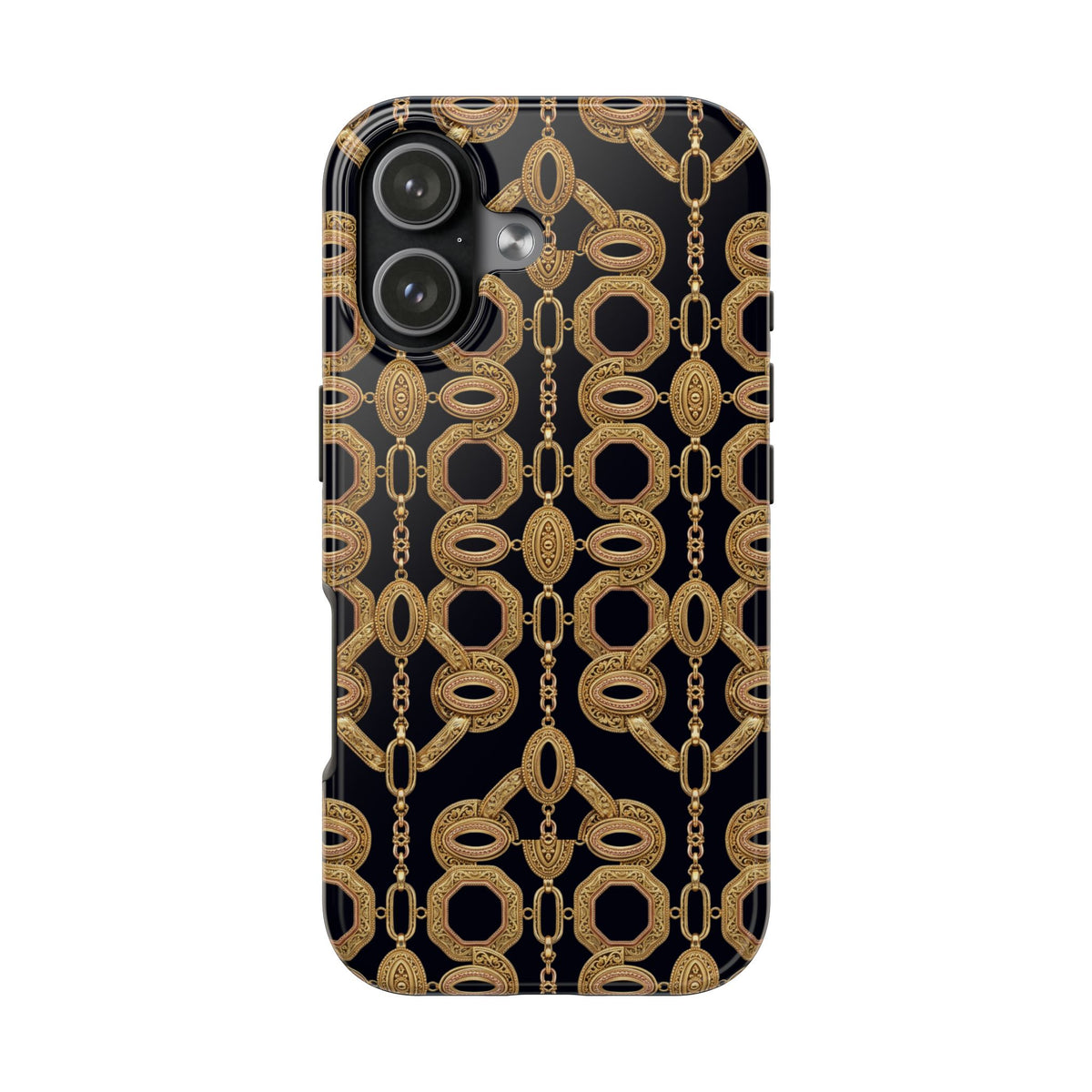 Gold Chain Phone Case — Black & Gold Ornate Chain All-Over Print Tough Cover