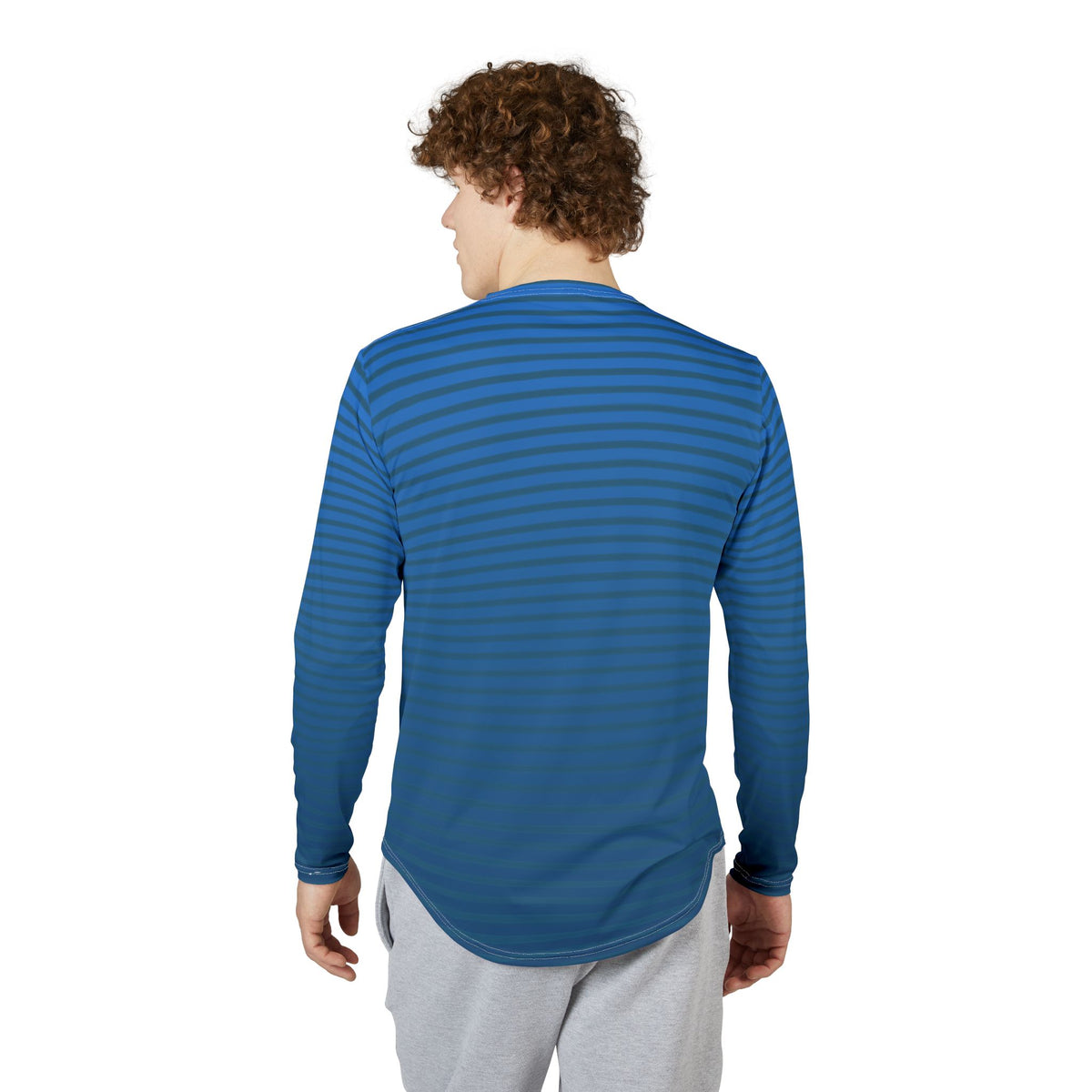 Men's UV Sun Protection Long Sleeve Shirt — Blue Striped Performance Top