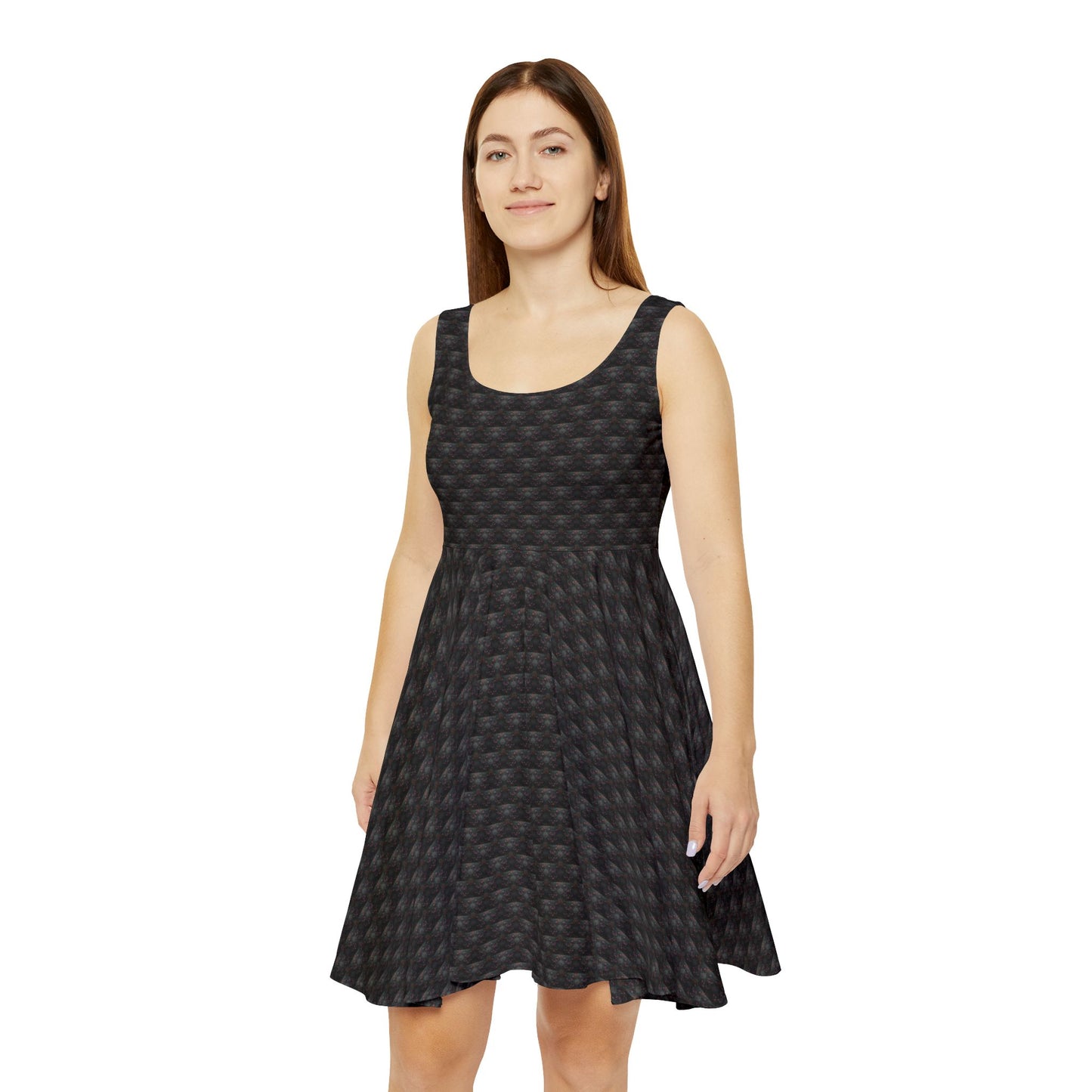 Black Textured Pattern Skater Dress — Women's Casual A-Line Summer Dress