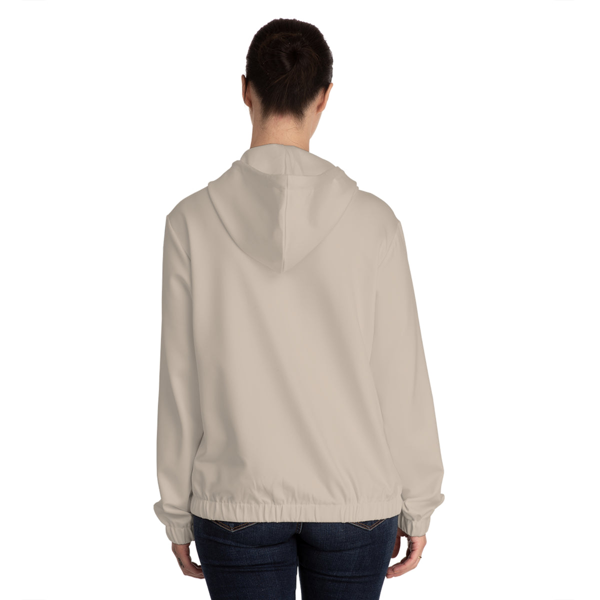 Women’s Full-Zip Hoodie with Retro Stripe Design — Sand Beige All-Over Print