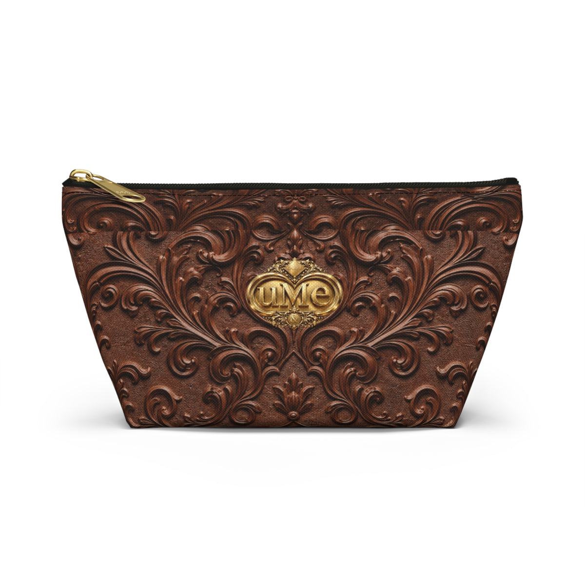 Brown UME Gold Crest Cosmetic Pouch — All-Over Print