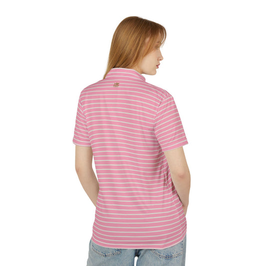 Striped Casual Polo Shirt — Unisex Pink Horizontal Stripe Knit