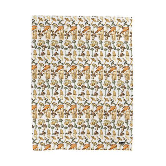 Mushroom Pattern Velveteen Plush Blanket – Cozy Botanical Fungi Throw