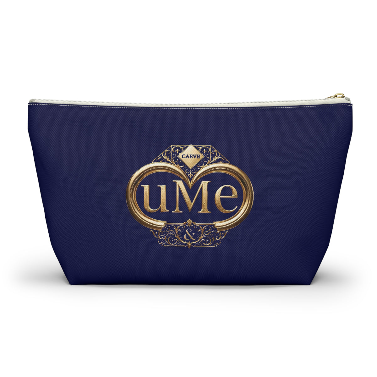 Accessory Pouch — Navy Elegant Gold Monogram 'uMe' Cosmetic Bag