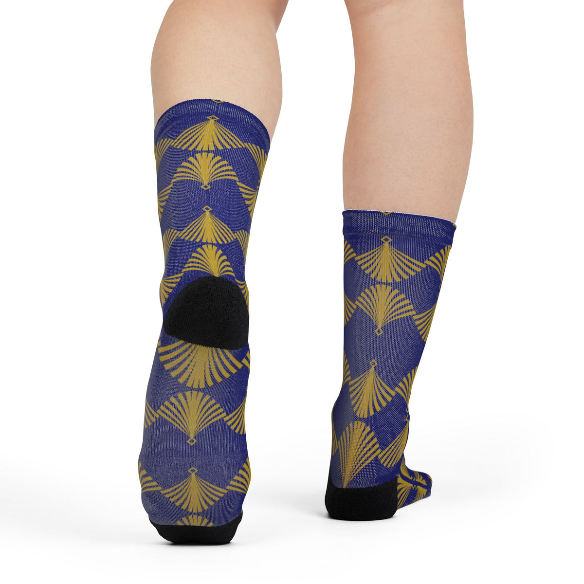 Crew Socks — Gold Art Deco Fan Print on Royal Blue
