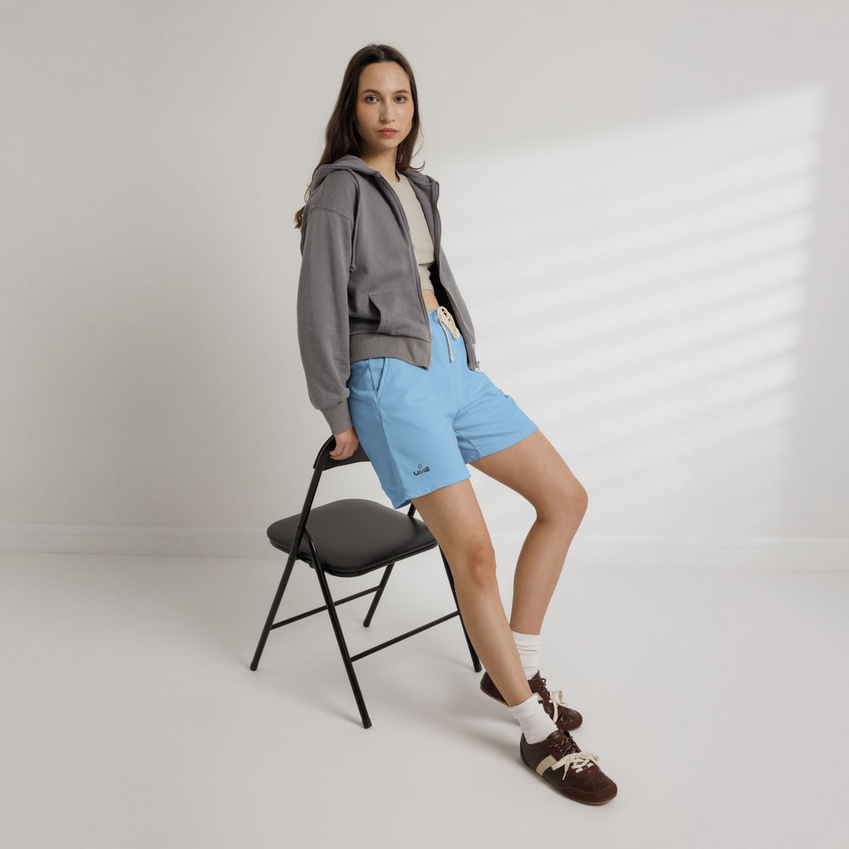 Fleece Sweat Shorts — Garment-Dyed UME Dark Grey Logo All-Over Print