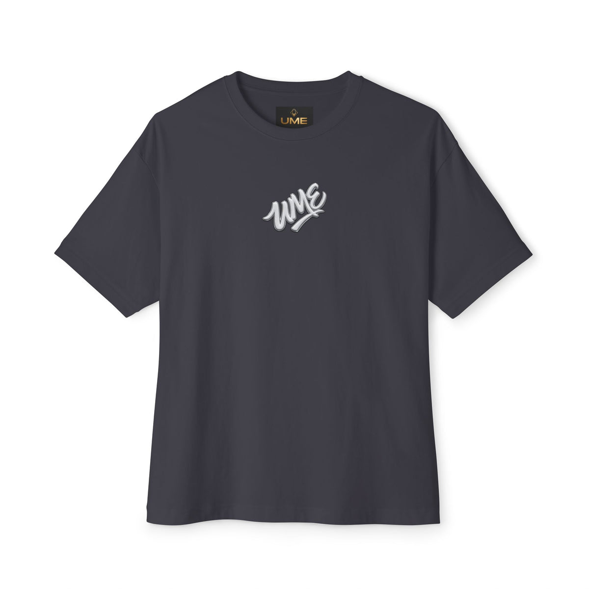 UME Script Logo Boxy Tee — White Oversized Graphic T-Shirt