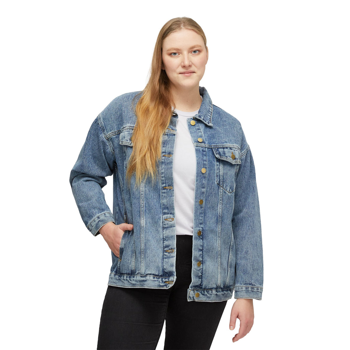 Women's Denim Jacket with FIGG Back Graphic — Medium Blue