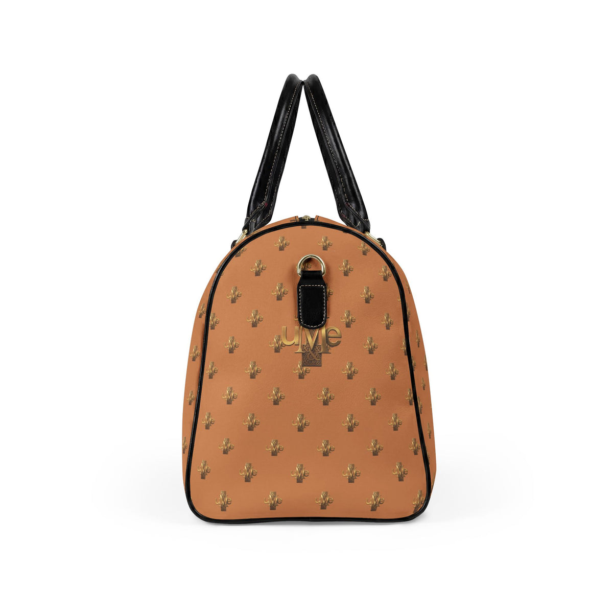 Monogram Faux Leather Travel Bag — Classic Camel & Gold Tiny Palm Print Weekender