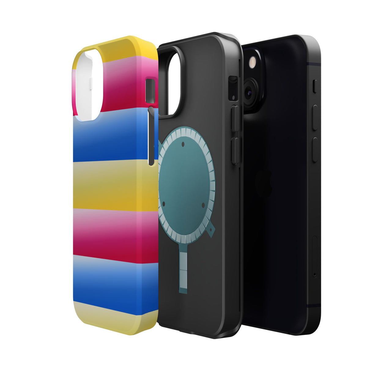 Striped Magnetic Impact-Resistant Phone Case — Colorful Pink Blue Yellow Protection