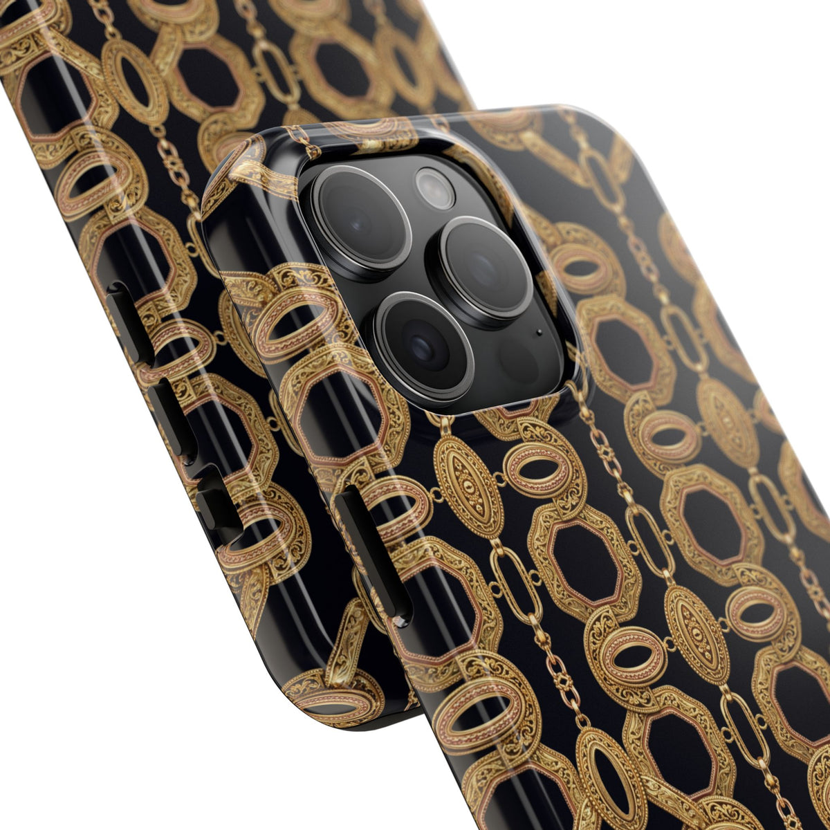Gold Chain Phone Case — Black & Gold Ornate Chain All-Over Print Tough Cover