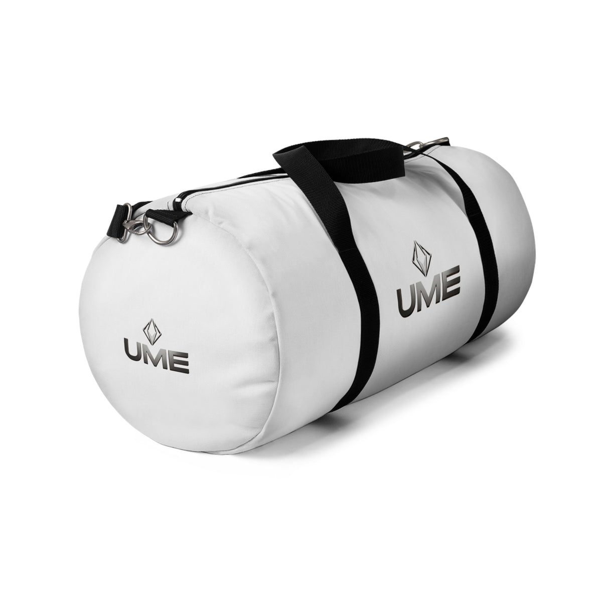 White UME Logo Duffel Bag — Travel & Gym Weekender