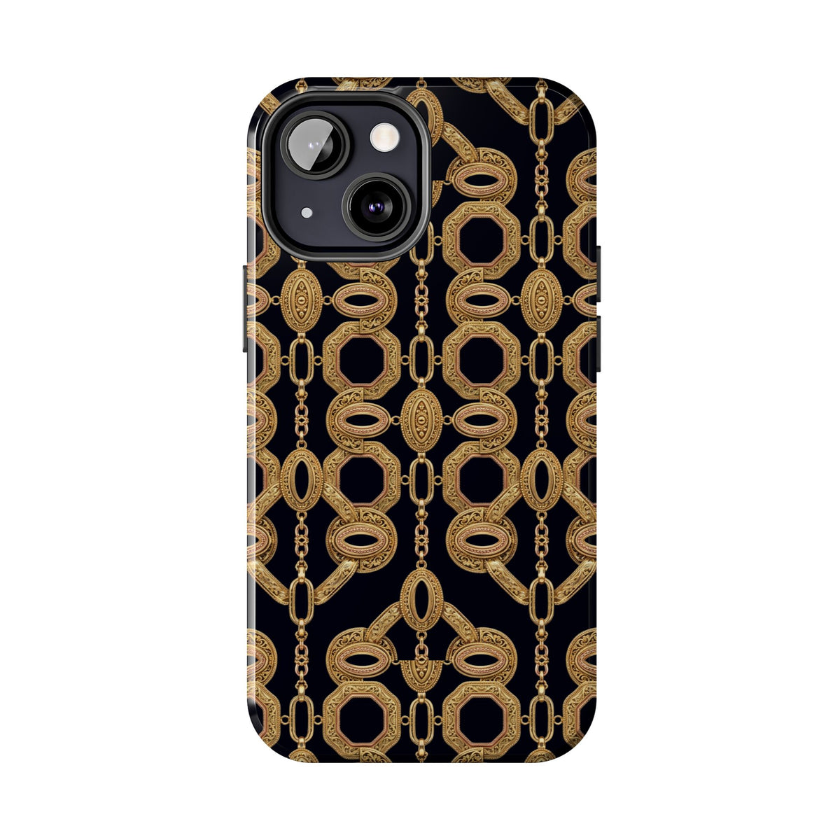 Gold Chain Phone Case — Black & Gold Ornate Chain All-Over Print Tough Cover