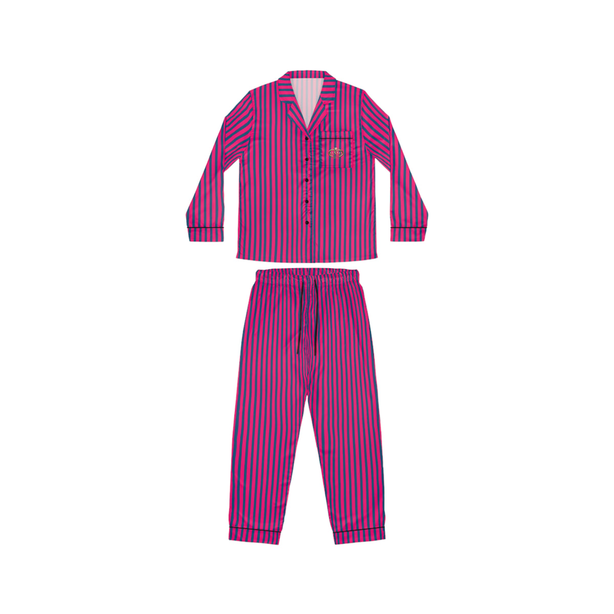 UME Striped Satin Women's Pajama Set — Hot Pink All-Over Print