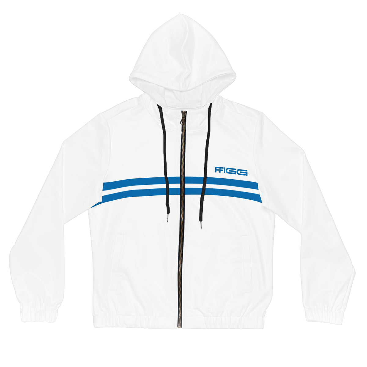 Women’s FFiGG Full-Zip Hoodie — White Blue-Stripe All-Over Print