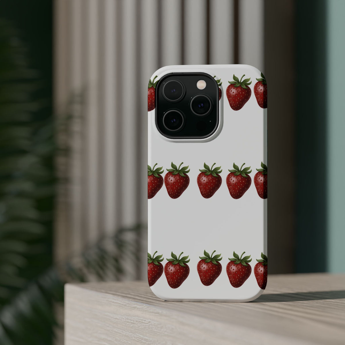 Strawberry Row Phone Case — White MagSafe Magnetic Impact-Resistant Cover