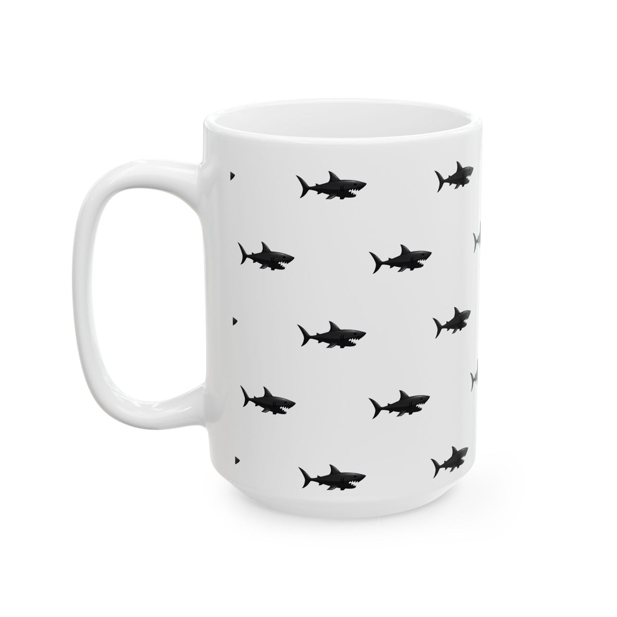 Shark Pattern Ceramic Mug – Black Shark Silhouette Coffee Cup (11oz, 15oz)