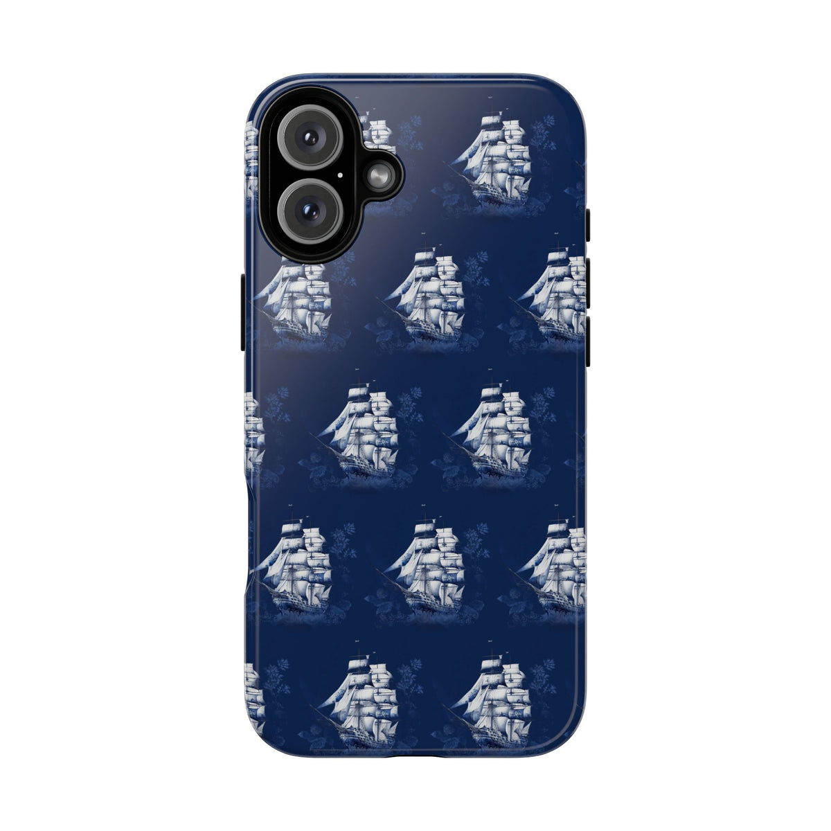 Navy Sailing Ship Phone Case — Navy Blue Vintage Nautical All-Over Print