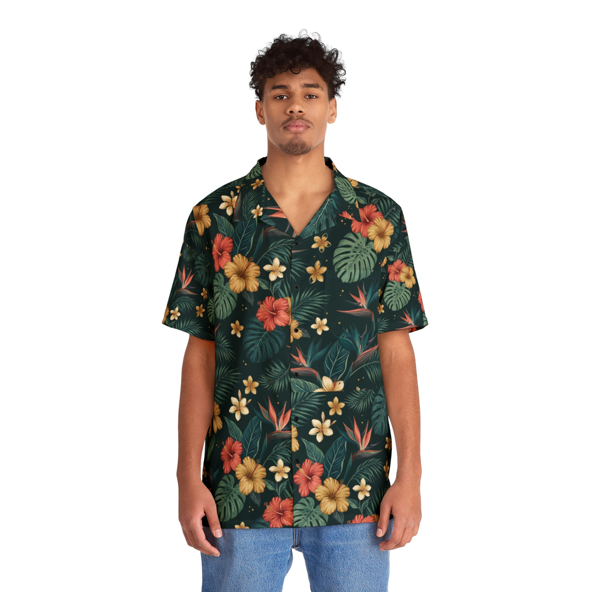 Tropical Floral Hawaiian Shirt — Vintage Hibiscus & Palm AOP