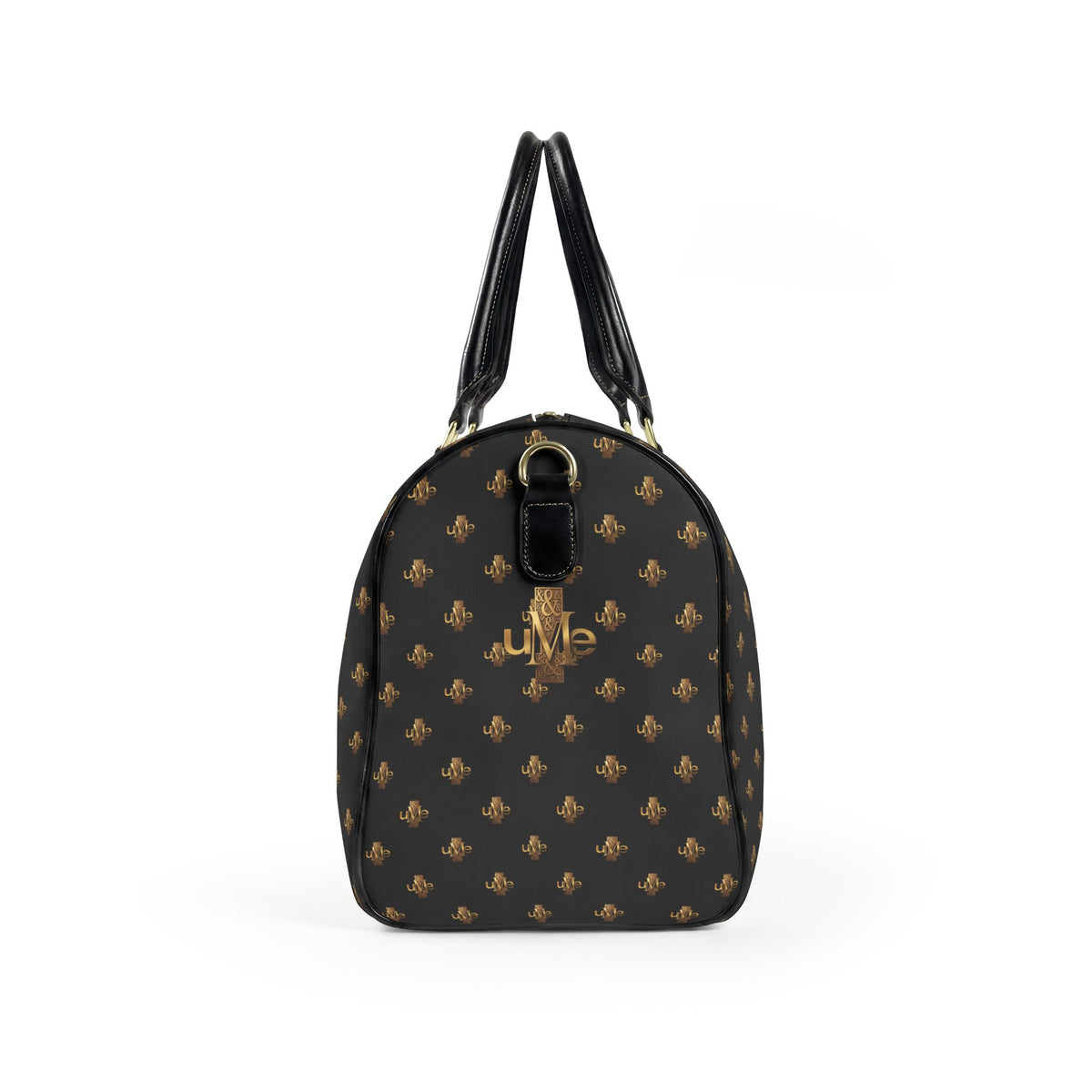 Faux-Leather Travel Bag UME Logo — Black and Gold Weekender