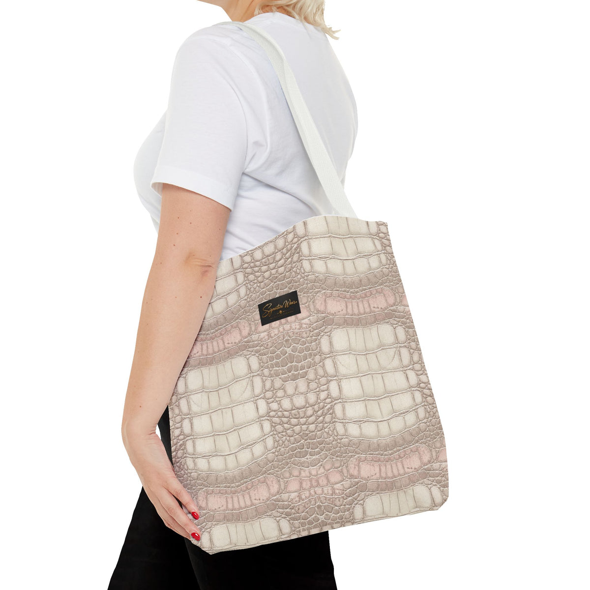 Croc Emboss Tote Bag — Blush Pink Crocodile Texture AOP Tote