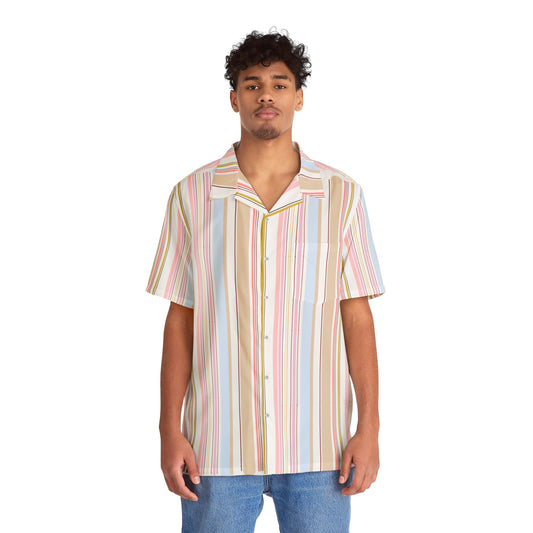 Pastel Stripe Hawaiian Camp Shirt — Men's All-Over Print Vacation Shirt