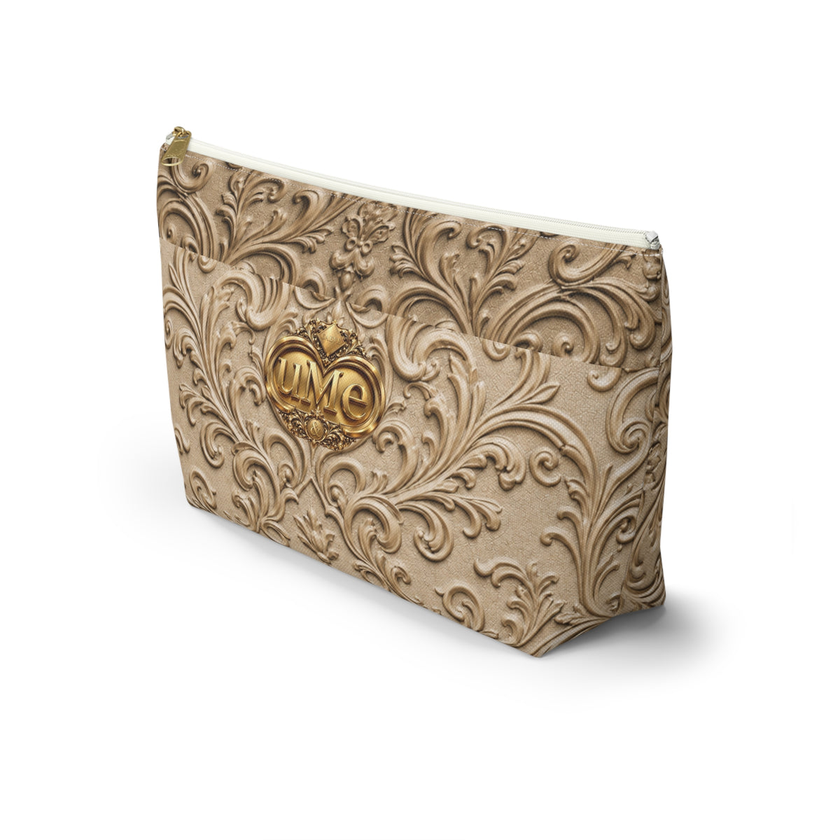 Beige UME Gold Scroll Accessory Pouch — All-Over Print