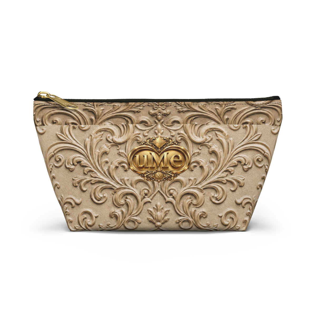 Beige UME Gold Scroll Accessory Pouch — All-Over Print