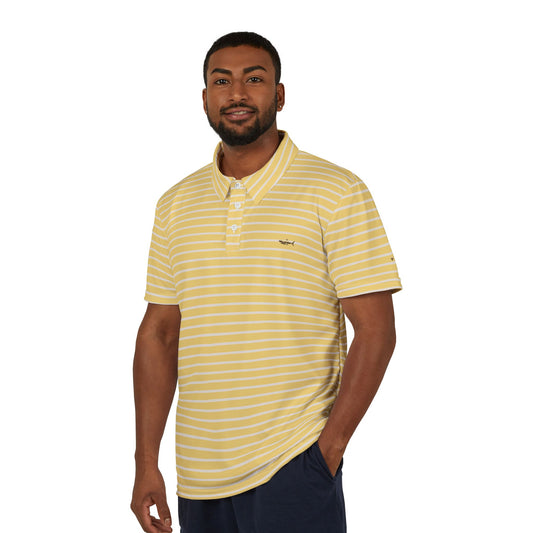 Striped Casual Polo Shirt — Unisex Butter Yellow & White Horizontal Stripe Knit